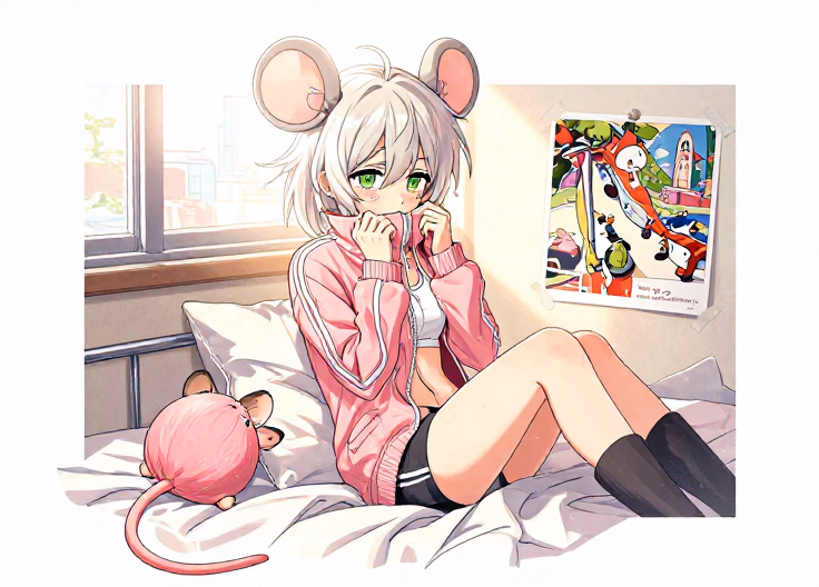 マシュリー・マウス - 柔らかいお腹を深く気にしている恥ずかしがり屋でビクビクしたネズミ娘。現代の亜人世界でコメディのような不安を抱えながら生きている。