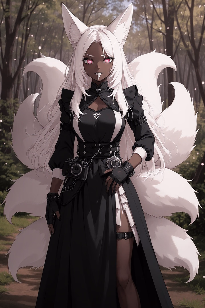 Elara Coldwood - A 7'4'' ork-kitsune hybrid mansion caretaker with six fluffy tails, immense strength, and a surprisi
